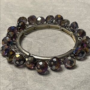 Purple Aurora Borealis Faceted Glass Bead Silver Stretch CHA CHA Bracelet